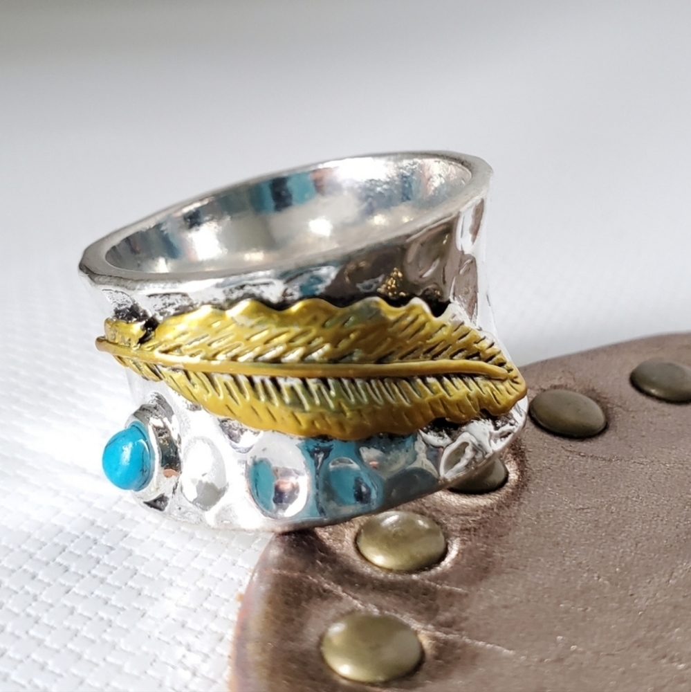 Boho Leaf Wide Coctail Statement Copper Ring
